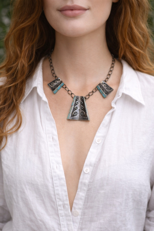 Colier argint Navajo, inlay  turcoaz, Jackson Jarrett Nez A Vintage Collection [3]
