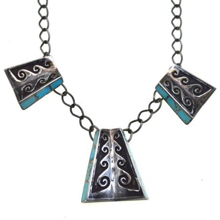 Bijuterii Semnate - Colier argint Navajo, inlay  turcoaz, Jackson Jarrett Nez A Vintage Collection