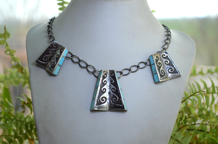 Colier argint Navajo, inlay  turcoaz, Jackson Jarrett Nez A Vintage Collection [5]