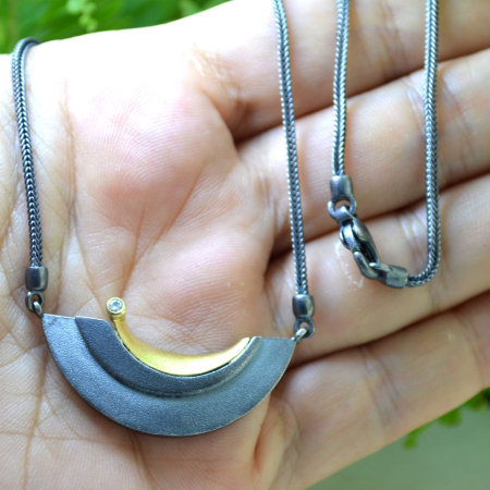 Colier argint placat rodiu negru si diamant [1]