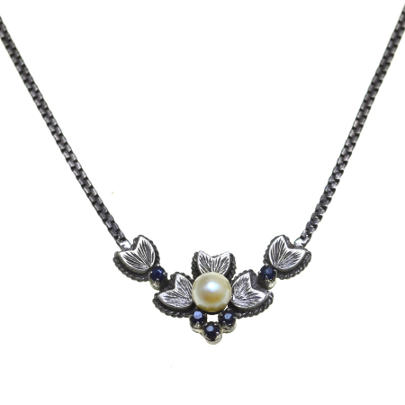 Coliere si lanturi argint - Colier argint Princess, perla si  5 safire naturale