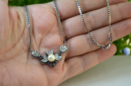 Colier argint Princess, perla si  5 safire naturale [1]