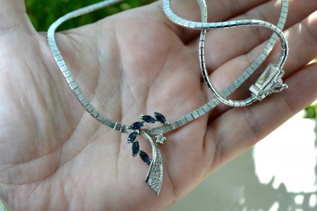 Colier argint rodiat model Snake Omega cristale sapphire [1]