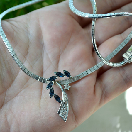 Colier argint rodiat model Snake Omega cristale sapphire [1]