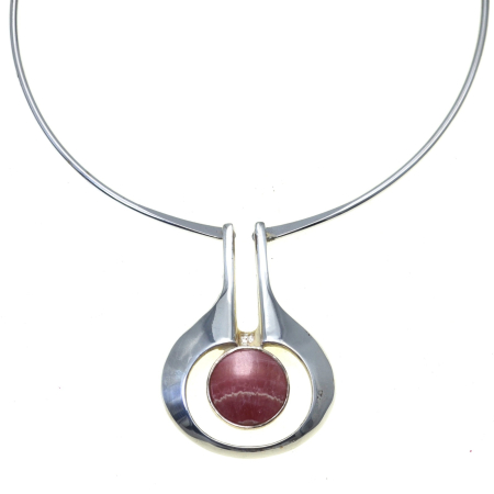 Pietre semipretioase si pretioase - Colier argint Space Age, rodiat, Rodocrozit