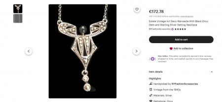 Colier argint vechi, marcasite si perla, Art Deco [3]