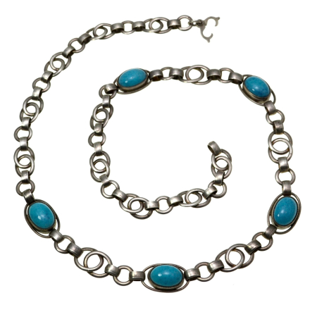 Pietre semipretioase si pretioase - Colier argint vintage Amazonite design art deco