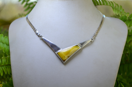 Colier argint vintage, chihlimbar Egg Yolk Baltic [3]