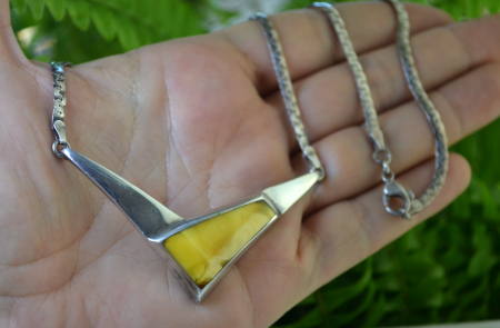 Colier argint vintage, chihlimbar Egg Yolk Baltic [1]