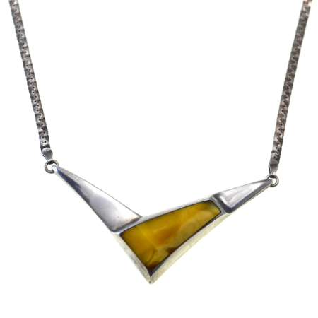 Coliere si lanturi argint - Colier argint vintage, chihlimbar Egg Yolk Baltic