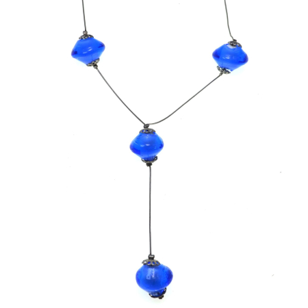 Coliere si lanturi argint - Colier argint vintage cu sticla Murano Blue Royal A Vintage Collection