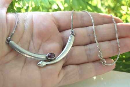 Colier argint vintage, granat, model Snake [1]