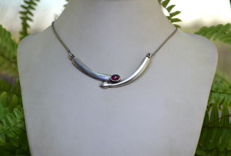 Colier argint vintage, granat, model Snake [3]