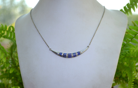 Colier argint vintage, intarsii Lapis lazuli [3]