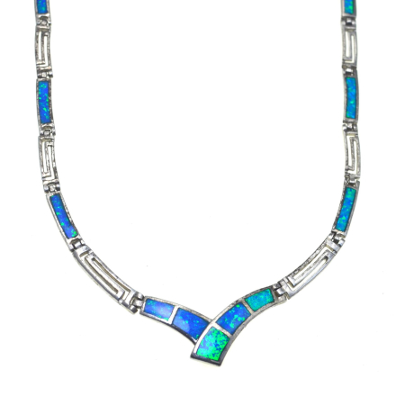 Coliere si lanturi argint - Colier argint vintage, intarsii opal, Greek Meandros A Vintage Collection