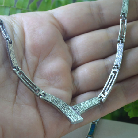 Colier argint vintage, intarsii opal, Greek Meandros A Vintage Collection [2]