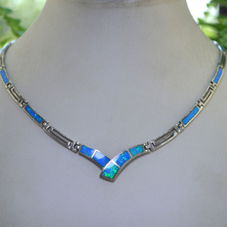Colier argint vintage, intarsii opal, Greek Meandros A Vintage Collection [3]