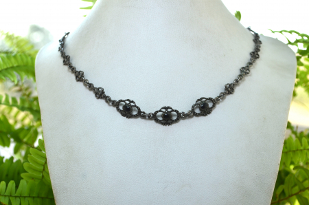 Colier argint vintage model simbol regal Fleur de lis onix [3]