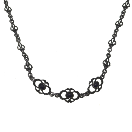 Coliere si lanturi argint - Colier argint vintage model simbol regal Fleur de lis onix