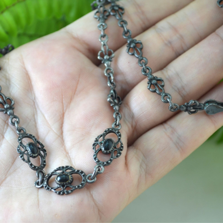 Colier argint vintage model simbol regal Fleur de lis onix [1]