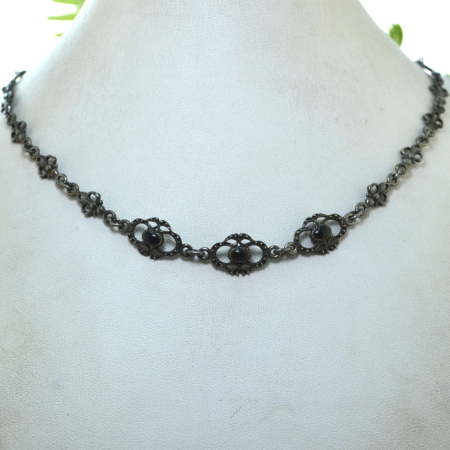 Colier argint vintage model simbol regal Fleur de lis onix [3]