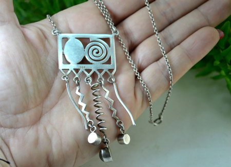 Colier argint vintage decorat cu onix ametiste piatra lunii design modernist space age [2]