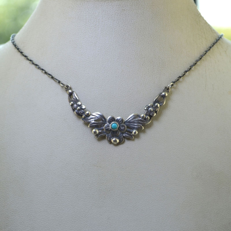 Colier argint vintage, turcoaz si motive florale A Vintage Collection [3]