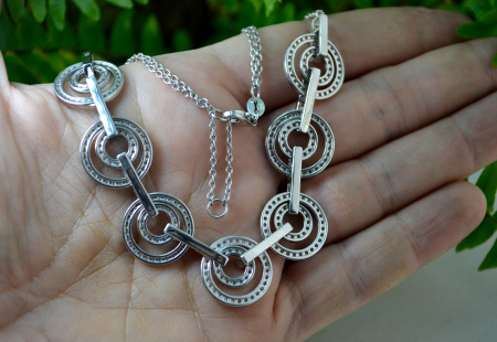 Colier argint vintage rodiat model geometric decorat cristale CZ cubic zirconia [2]