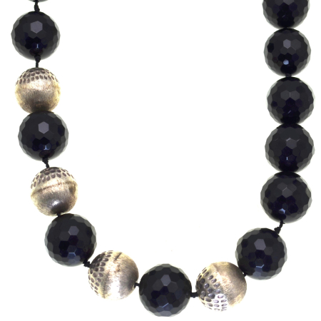 Coliere si lanturi argint - Colier onix natural fatetat cu bile din argint