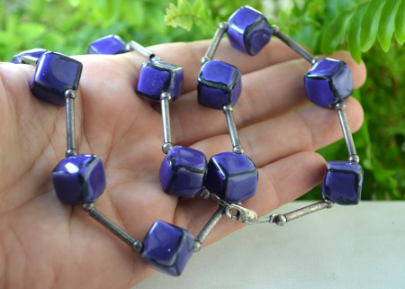 Colier vintage, elemente argint si bile Purple ceramica glazurata [1]