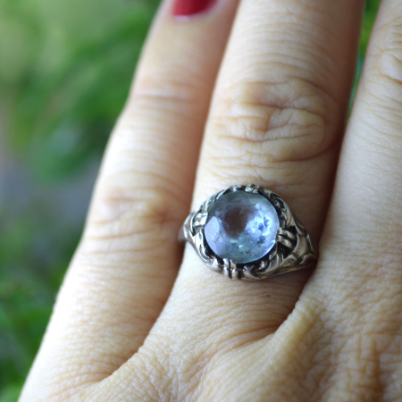 Inel argint antic Art Nouveau cu Bohemian Blue Crystal A Vintage Collection [1]