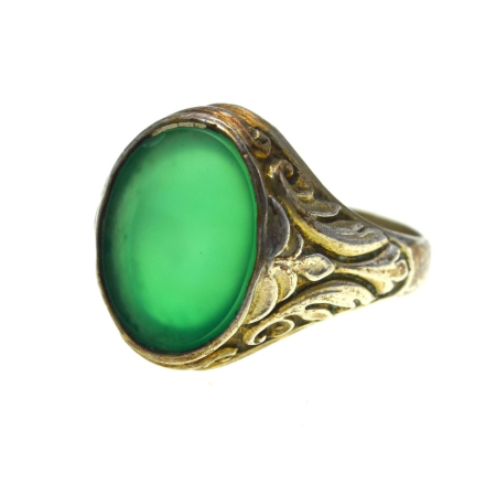 Inele argint - Inel argint antic Chevalier cu Green Agate, Art Nouveau A Vintage Collection