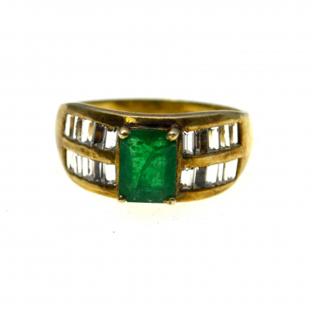 Inele argint - Inel argint aurit vintage Cristale Emerald si Baguette CZ Cubic Zirconia estetica geometrica Art Deco