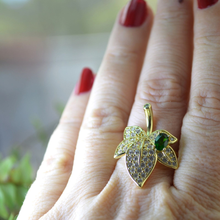 Inel argint aurit Frunza, Chrom Diopside si CZ A Vintage Collection [1]