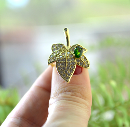 Inel argint aurit Frunza, Chrom Diopside si CZ A Vintage Collection [2]