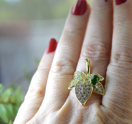Inel argint aurit Frunza, Chrom Diopside si CZ A Vintage Collection [3]