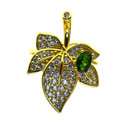REDUCERI - Inel argint aurit Frunza, Chrom Diopside si CZ A Vintage Collection