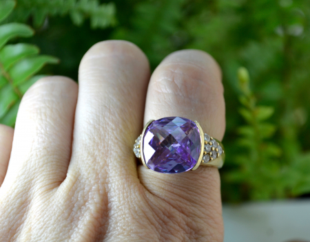 Inel argint aurit masiv, decorat Purple CZ [2]