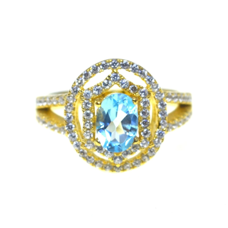 Inele argint - Inel argint aurit, Sky Blue Topaz si  halo CZ A Vintage Collection