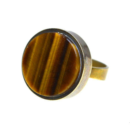 Pietre semipretioase si pretioase - Inel argint aurit vintage, Ochi de tigru, semnat designer