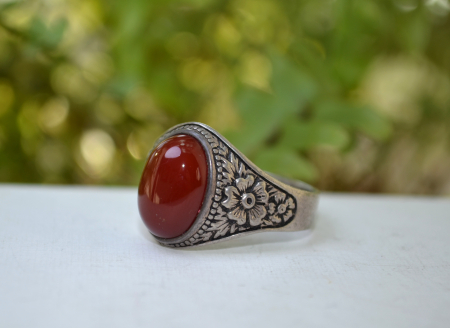 Inel argint barbati, vintage, Carneol [3]