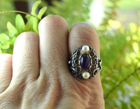 Inel argint Baroque, ametist natural si perle [1]