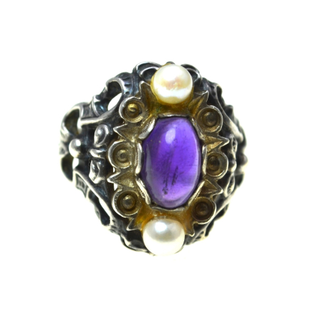 Pietre semipretioase si pretioase - Inel argint Baroque, ametist natural si perle