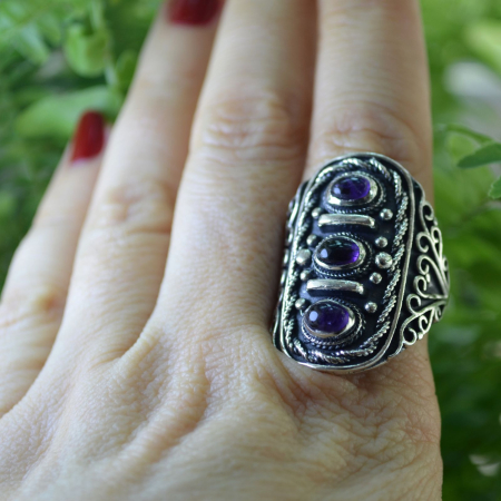 Inel argint Boho chic balinez, ametiste A Vintage Collection [2]