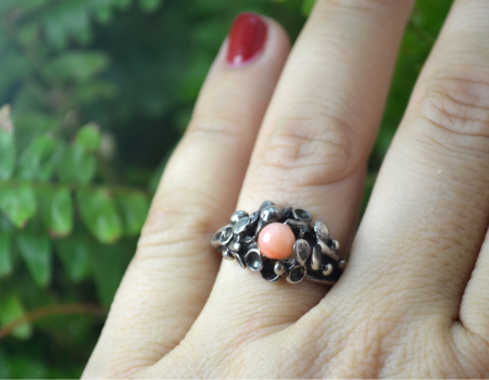 Inel argint brutalist, coral roz [1]