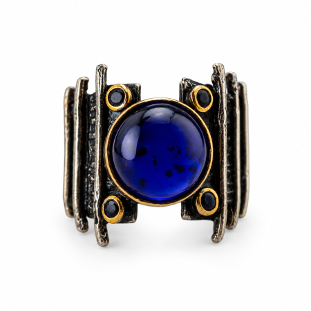 Bijuterii de colectie - Inel argint brutalist modernist, Bleumarine Glass A Vintage Collection