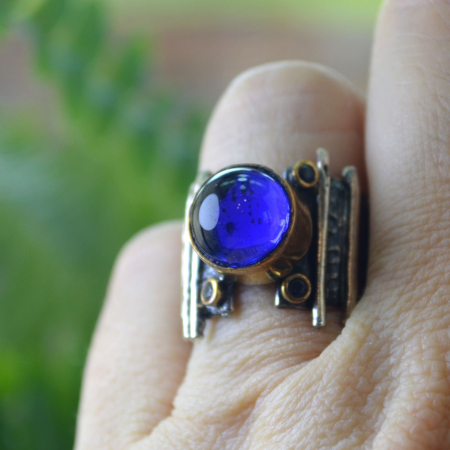 Inel argint brutalist modernist, Bleumarine Glass A Vintage Collection [2]