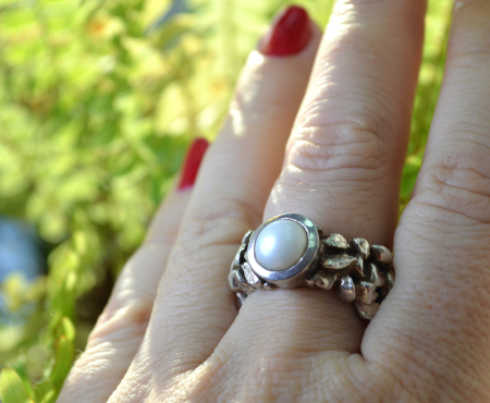 Inel argint brutalist, perla [2]