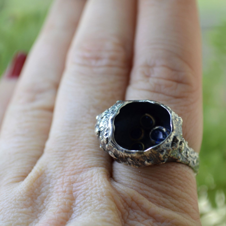 Inel argint brutalist, Sapphire CZ  A Vintage Collection [2]