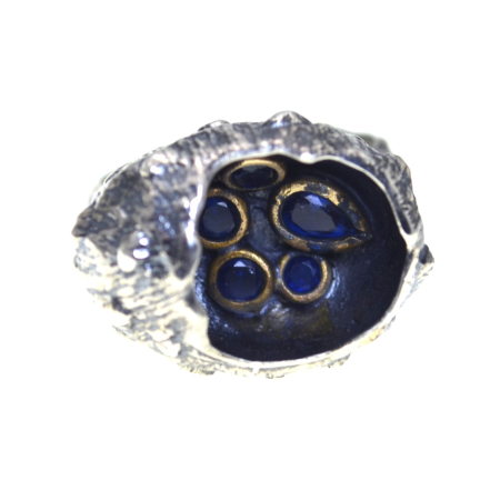Inele argint - Inel argint brutalist, Sapphire CZ  A Vintage Collection